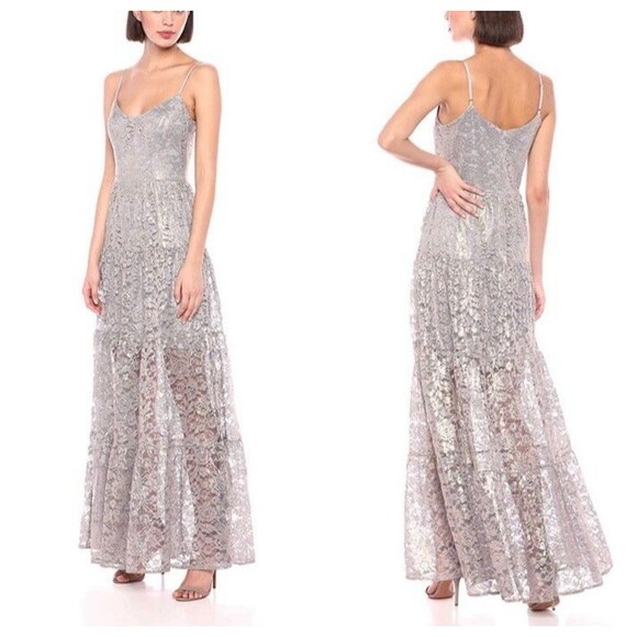 Dress the Population Gown large Antoinette Metallic Lace wedding guest - Picture 1 of 7